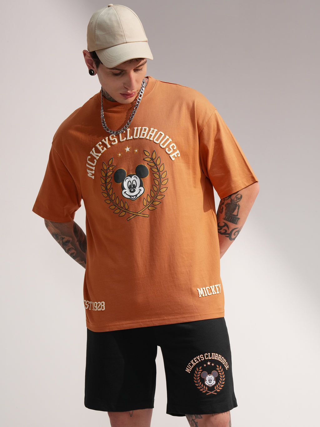 Disney By Highlander Men Rust Mickey Mouse T-Shirt With Shorts Co-Ords - Rust - Image 6