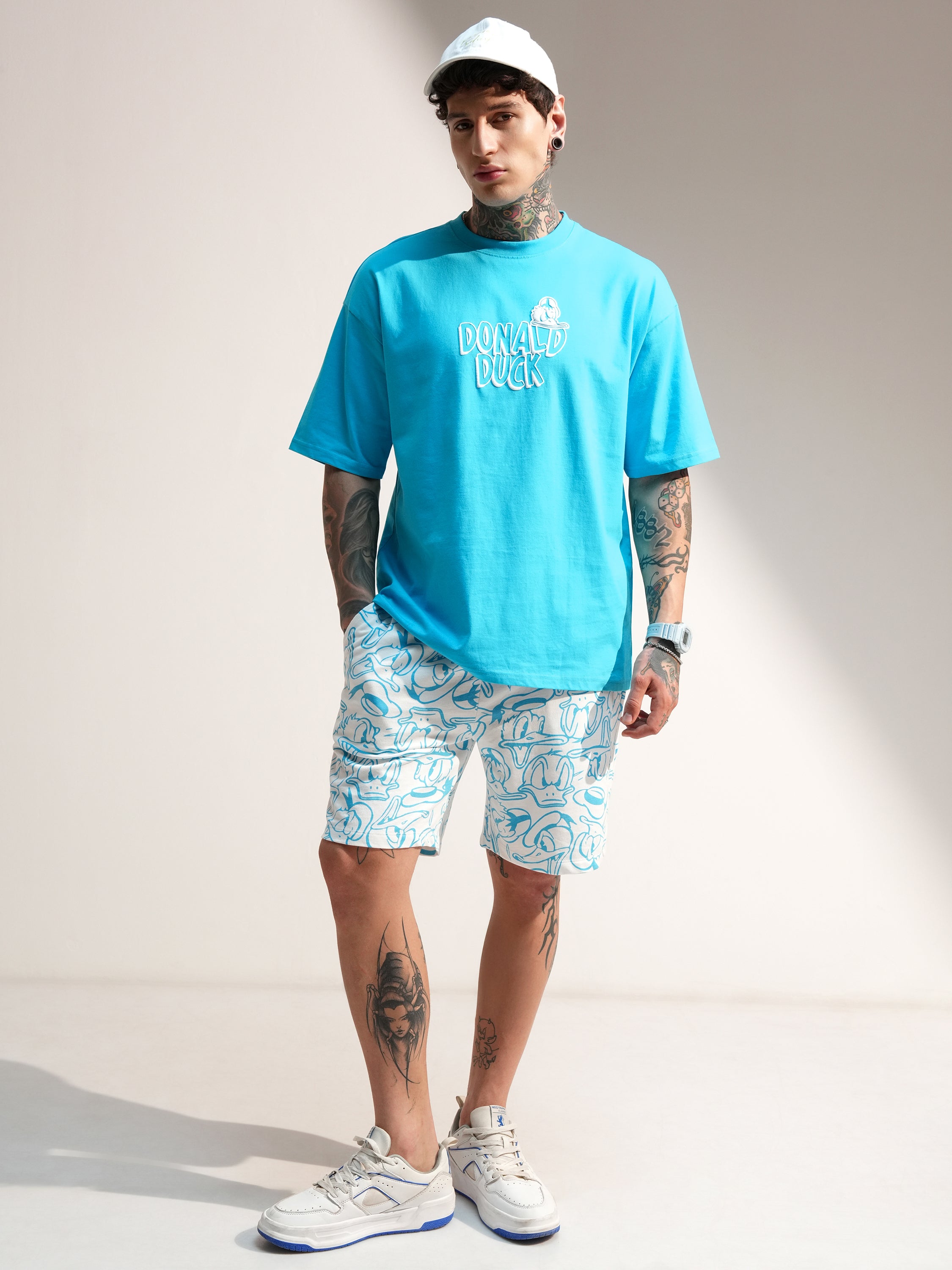 Disney By Highlander Men Turquoise Donald Duck T-Shirt With Shorts Co-Ords - Turquoise - Image 2