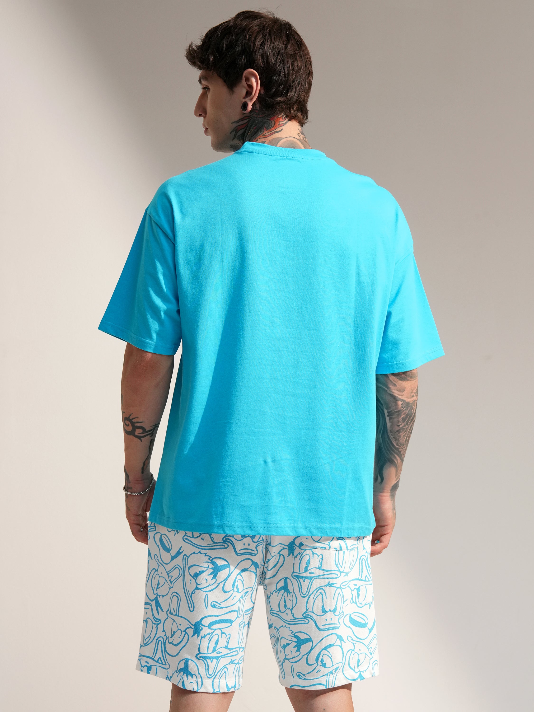 Disney By Highlander Men Turquoise Donald Duck T-Shirt With Shorts Co-Ords - Turquoise - Image 3