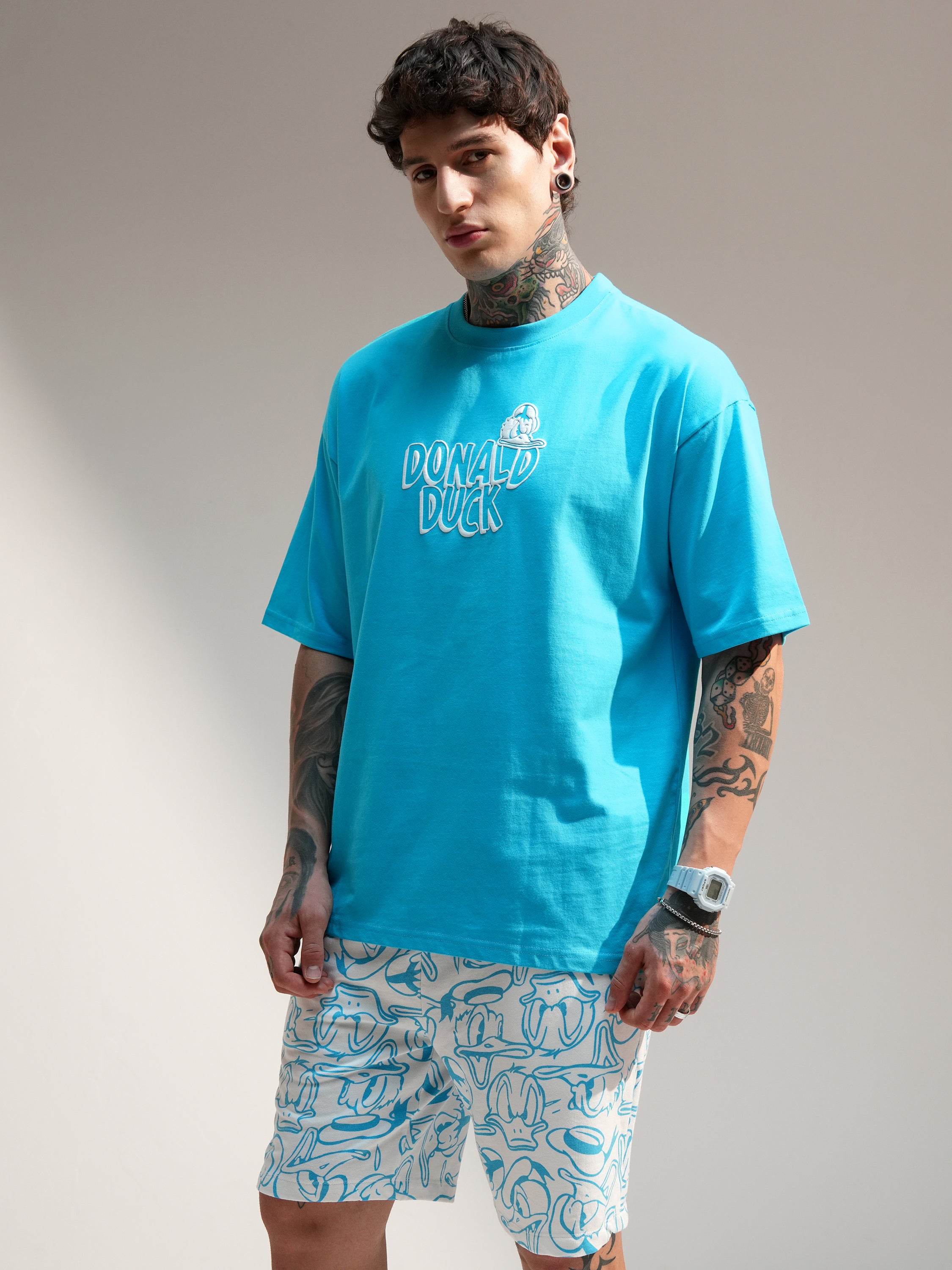 Disney By Highlander Men Turquoise Donald Duck T-Shirt With Shorts Co-Ords - Turquoise - Image 4