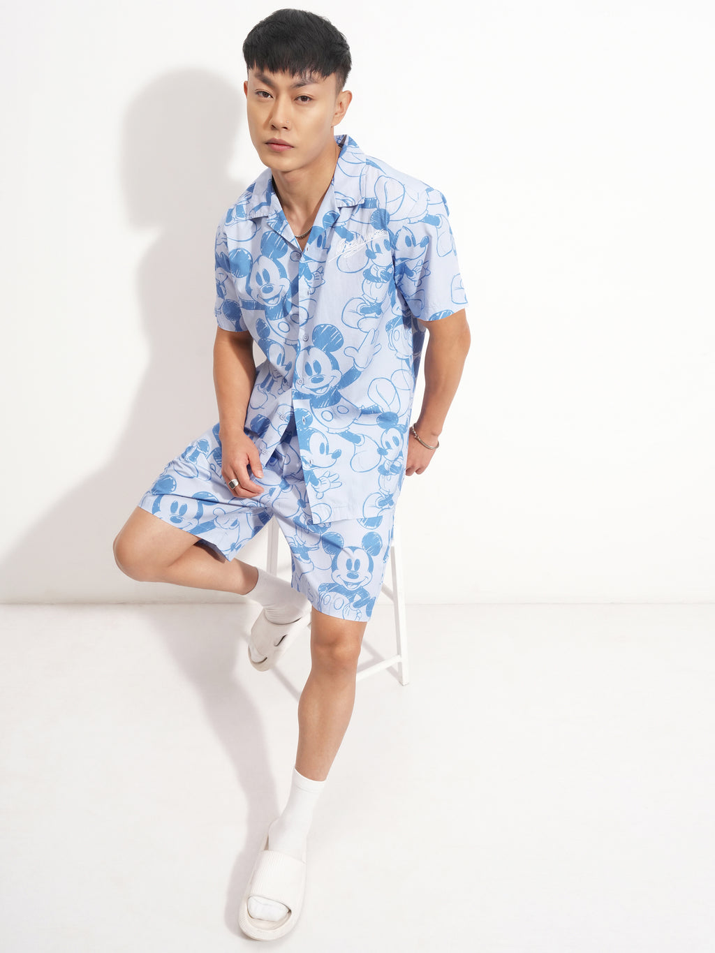 Disney By Highlander Men Blue Mickey Mouse Shirt With Shorts Co-Ords - Blue - Image 2