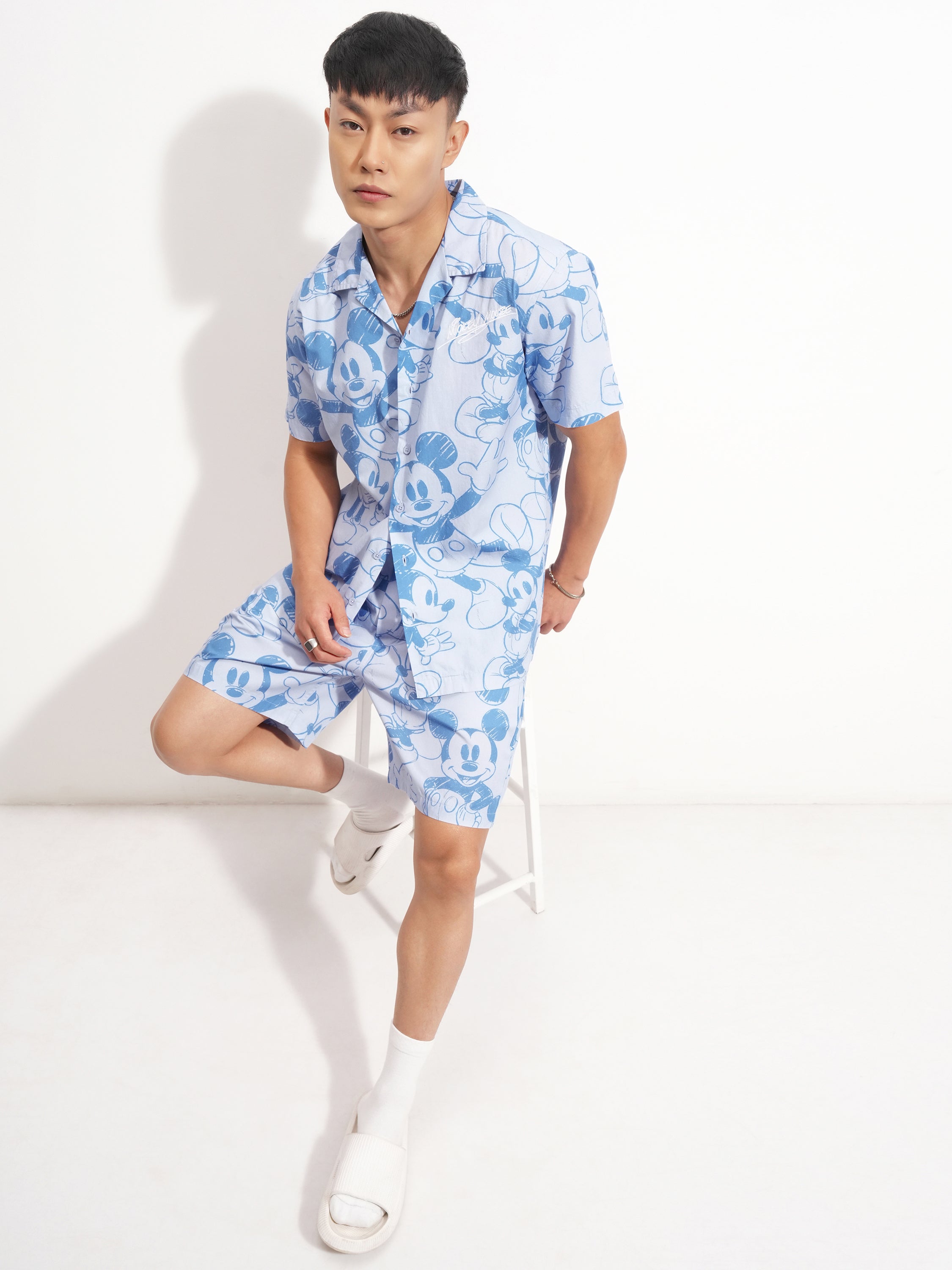 Disney By Highlander Men Blue Mickey Mouse Shirt With Shorts Co-Ords - Blue - Image 2
