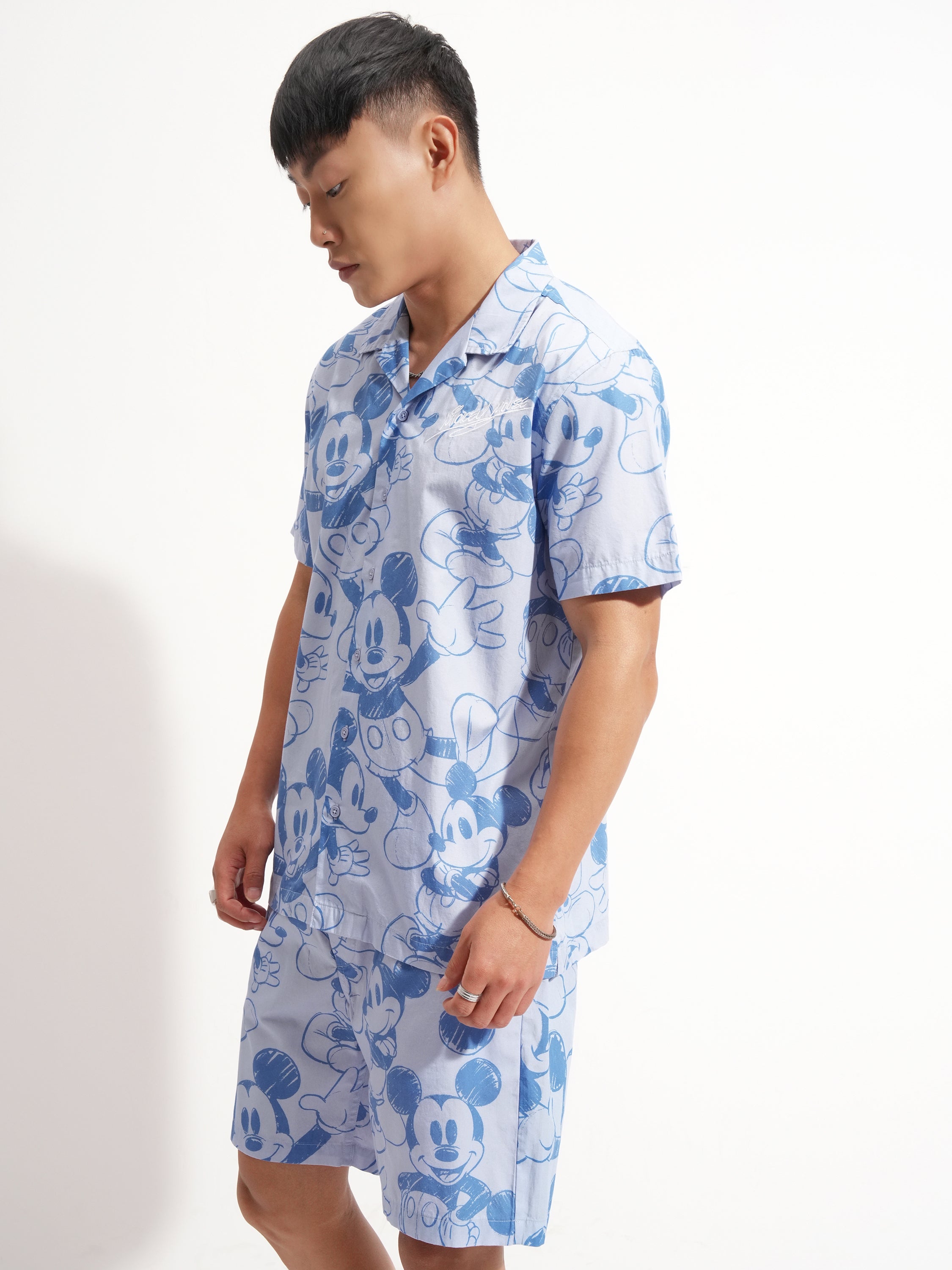 Disney By Highlander Men Blue Mickey Mouse Shirt With Shorts Co-Ords - Blue - Image 4