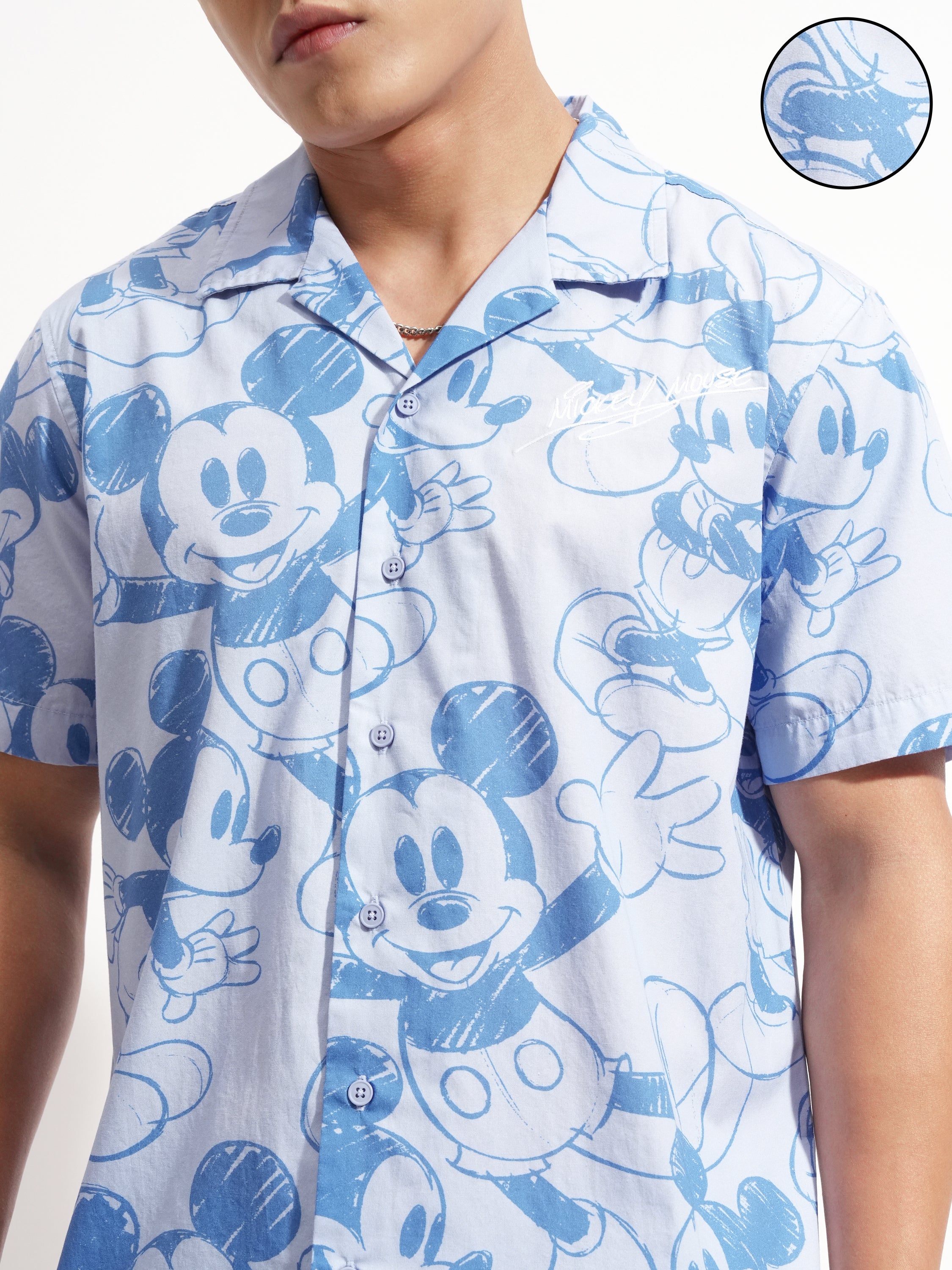 Disney By Highlander Men Blue Mickey Mouse Shirt With Shorts Co-Ords - Blue - Image 5