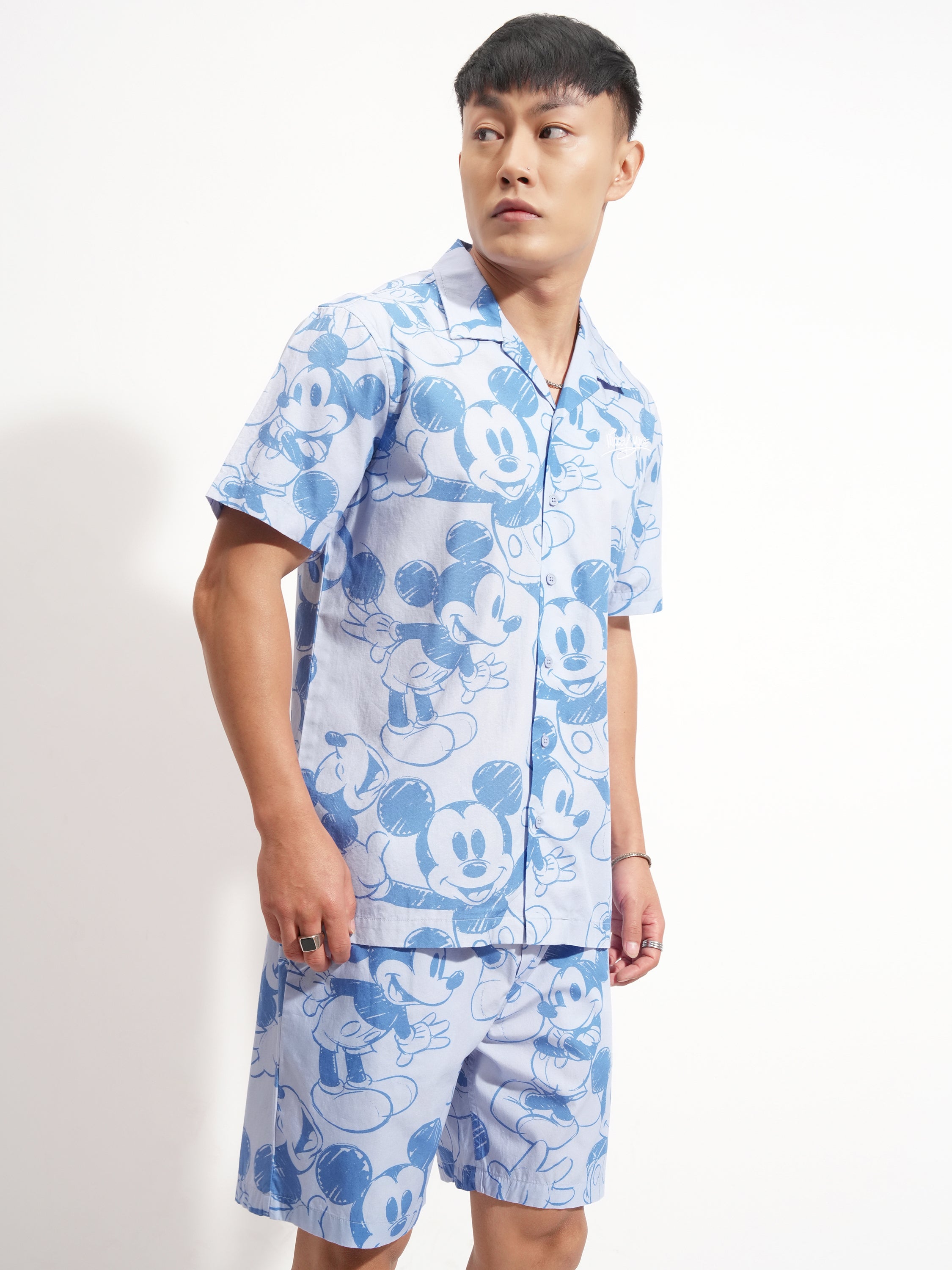 Disney By Highlander Men Blue Mickey Mouse Shirt With Shorts Co-Ords - Blue - Image 6