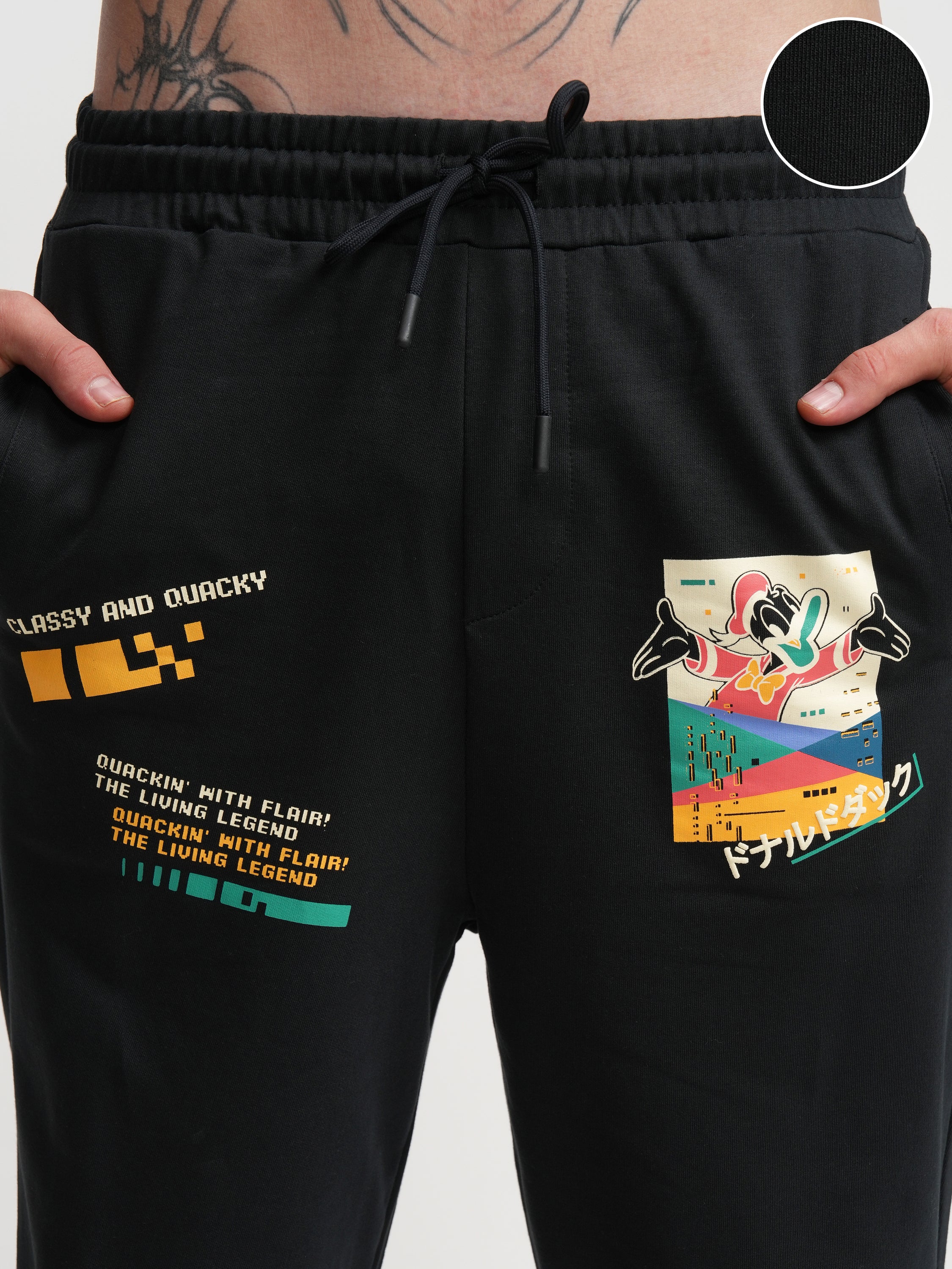 Disney By Highlander Men Black Donald Duck Printed Baggy Fit Joggers - Black - Image 5