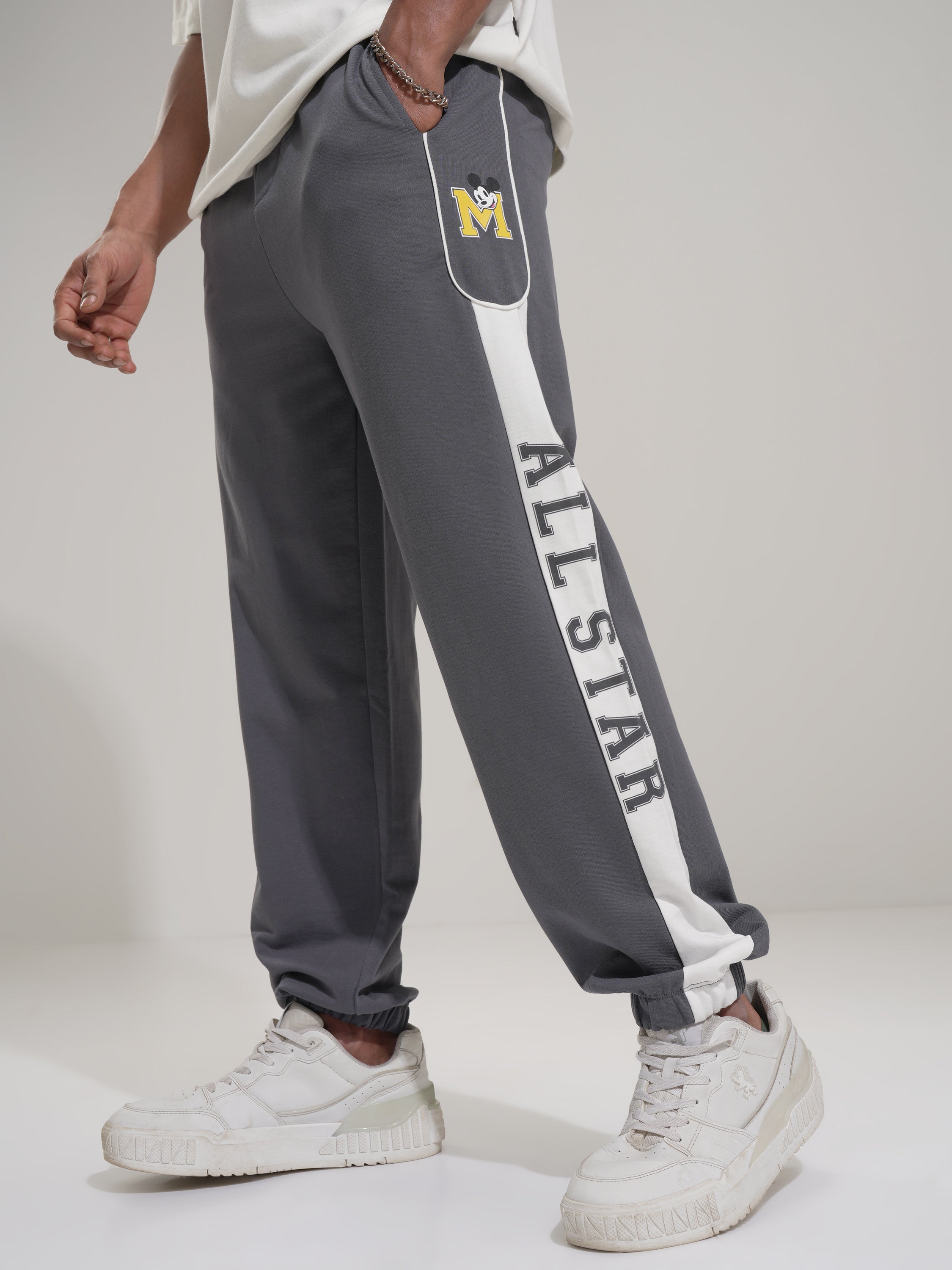 Disney By Highlander Men Grey Mickey Mouse Loose Fit Solid Joggers - Grey - Image 1