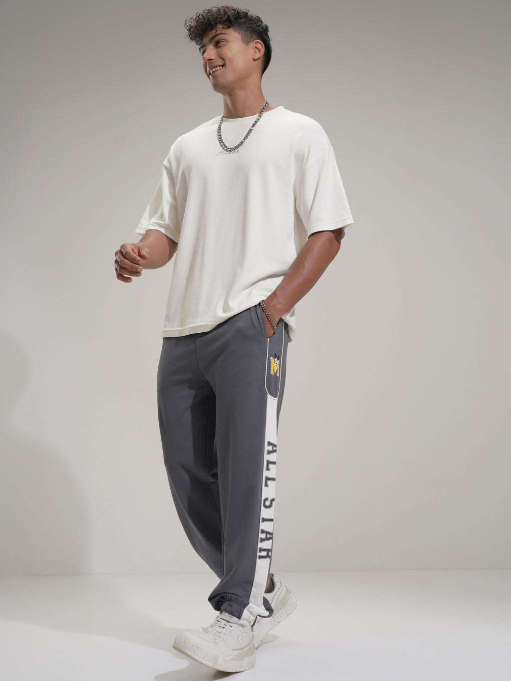 Disney By Highlander Men Grey Mickey Mouse Loose Fit Solid Joggers - Grey - Image 2