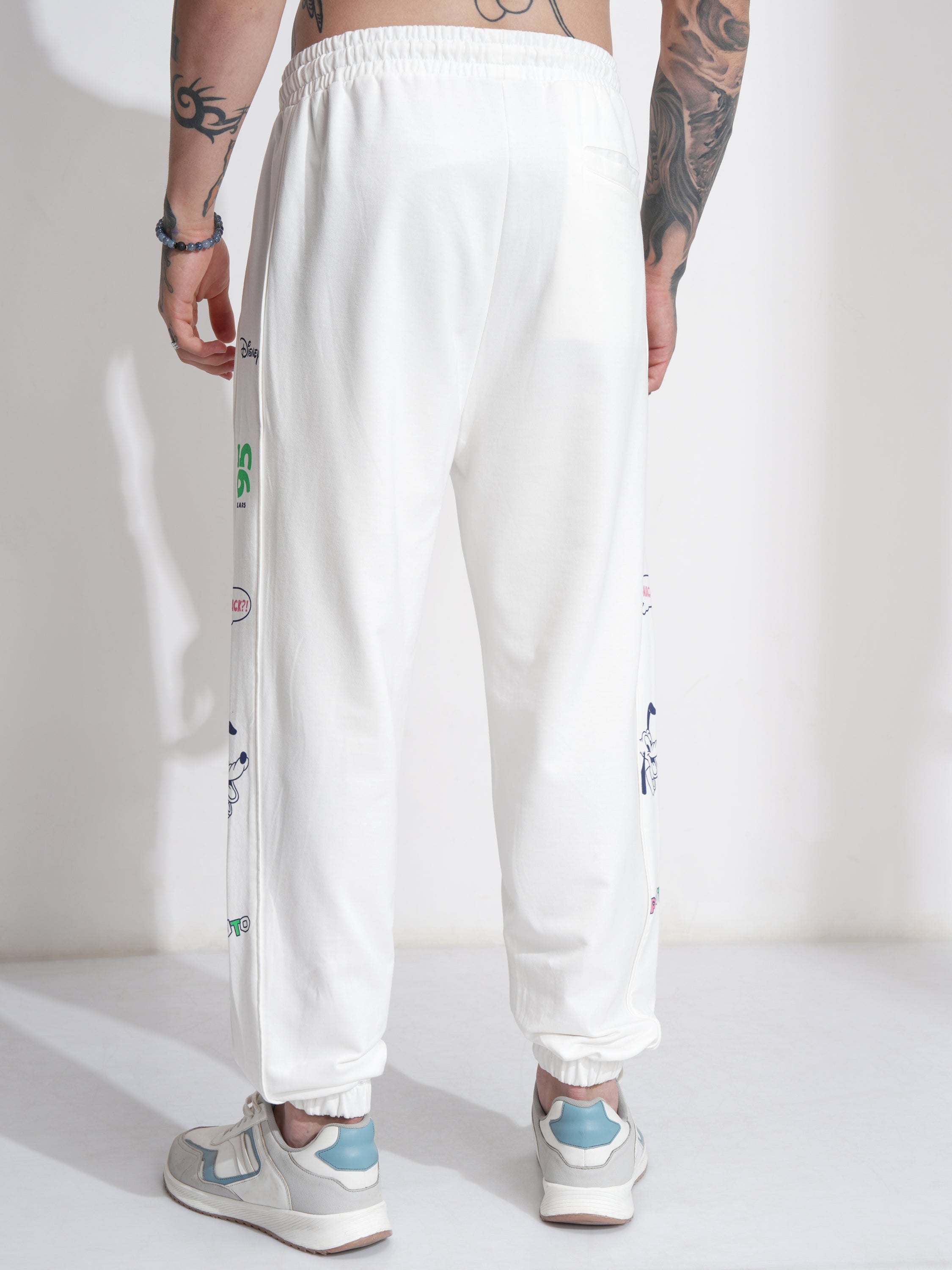 Disney By Highlander Men Off White Mickey Mouse Loose Fit Solid Joggers - Off White - Image 3