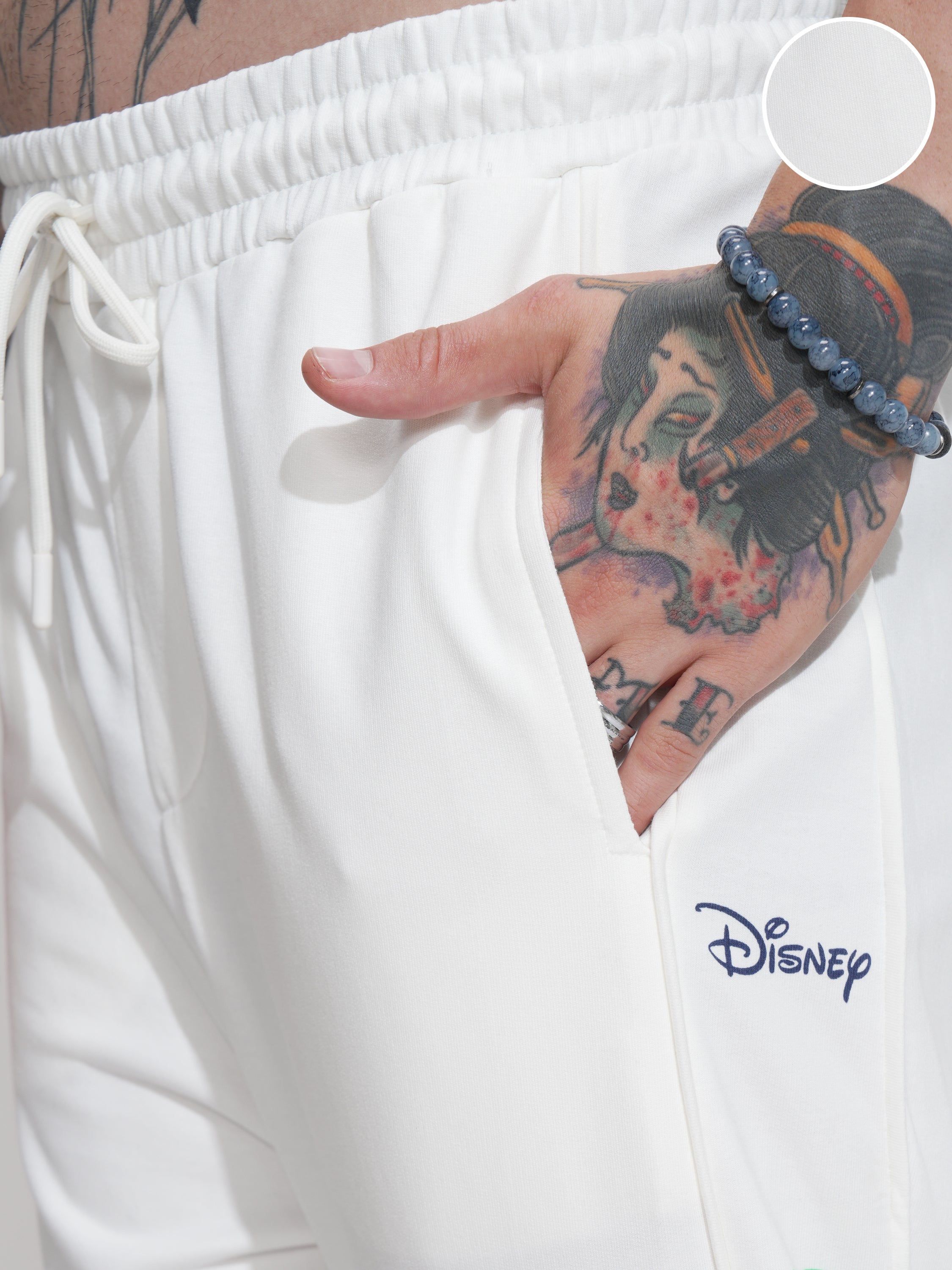 Disney By Highlander Men Off White Mickey Mouse Loose Fit Solid Joggers - Off White - Image 5