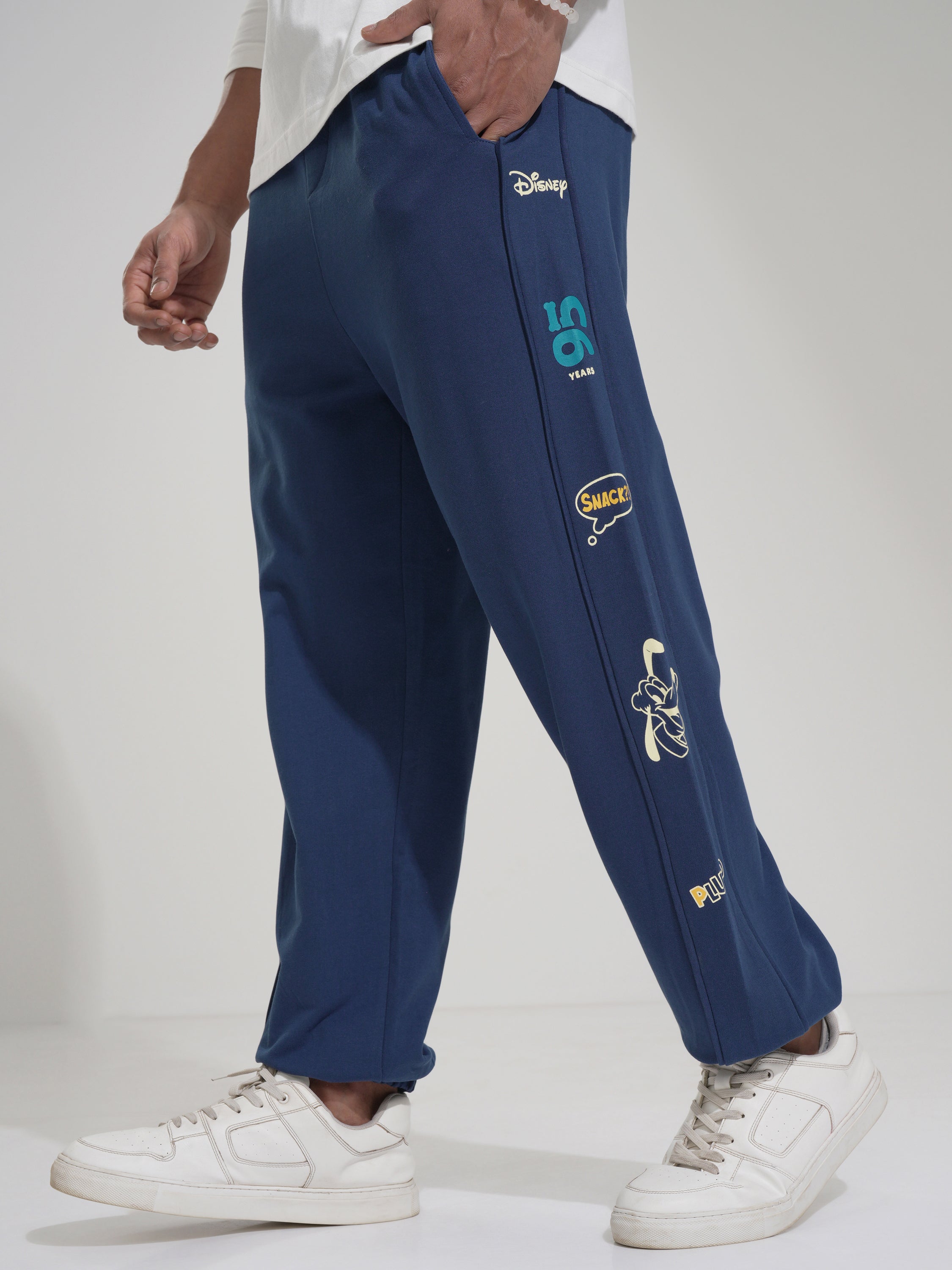 Disney By Highlander Men Navy Blue Pluto Regular Fit Printed Casual Trouser - Navy Blue - Image 1