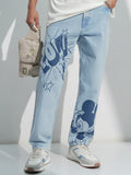 Disney By Highlander Men Blue Mickey Mouse Straight Fit Stretchable Jeans - Blue - Image 1