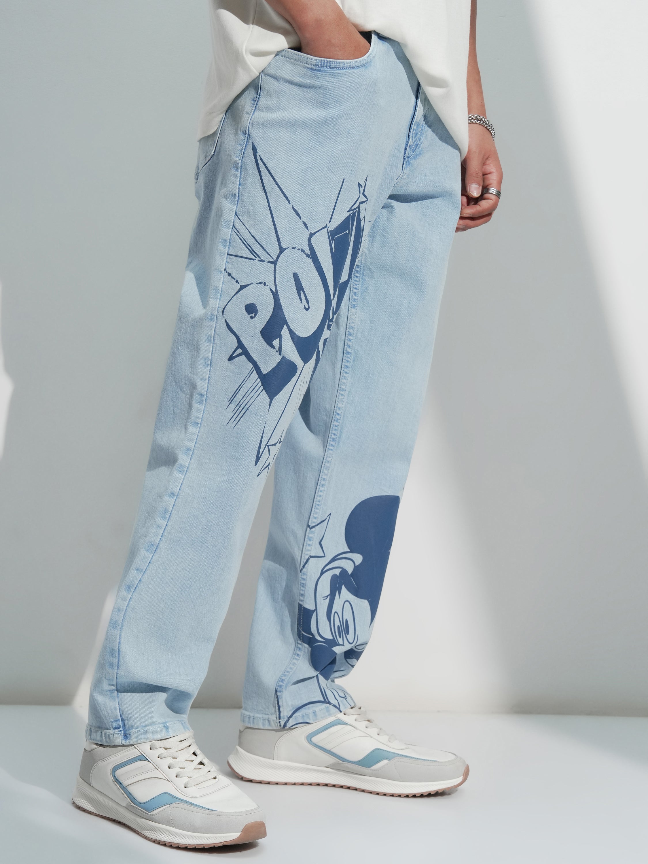 Disney By Highlander Men Blue Mickey Mouse Straight Fit Stretchable Jeans - Blue - Image 6