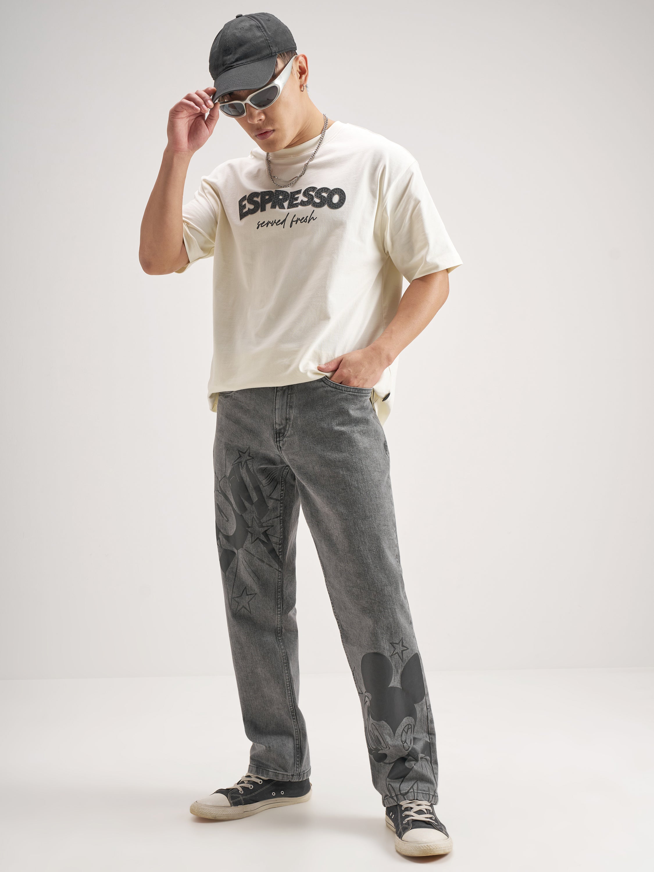 Disney By Highlander Men Grey Mickey Mouse Straight Fit Jeans - Grey - Image 2