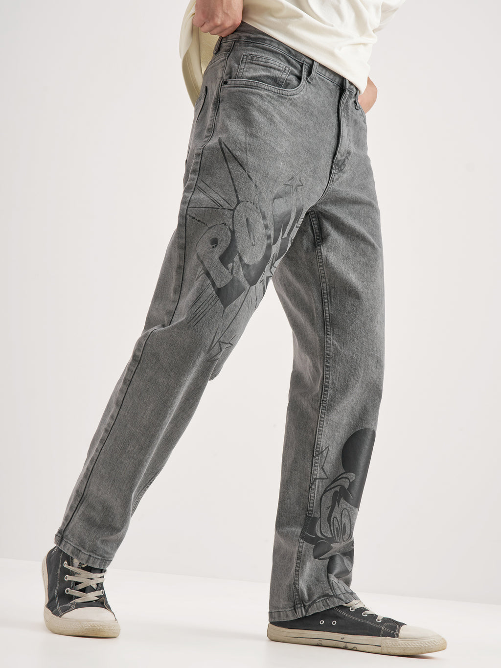 Disney By Highlander Men Grey Mickey Mouse Straight Fit Jeans - Grey - Image 6