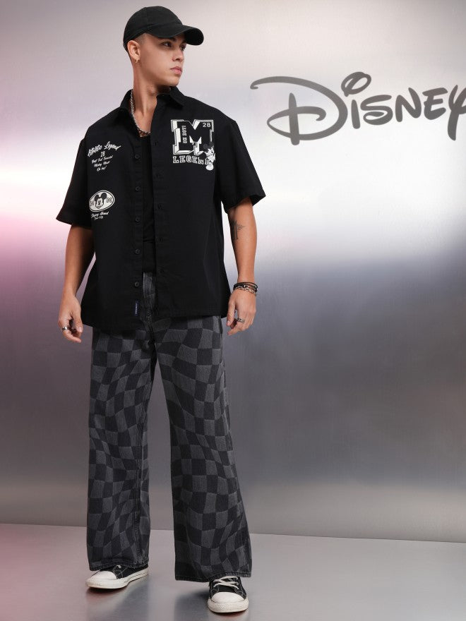 Disney By Highlander Men Black Mickey Mouse Printed Oversized Fit Casual Shirt - Black - Image 2