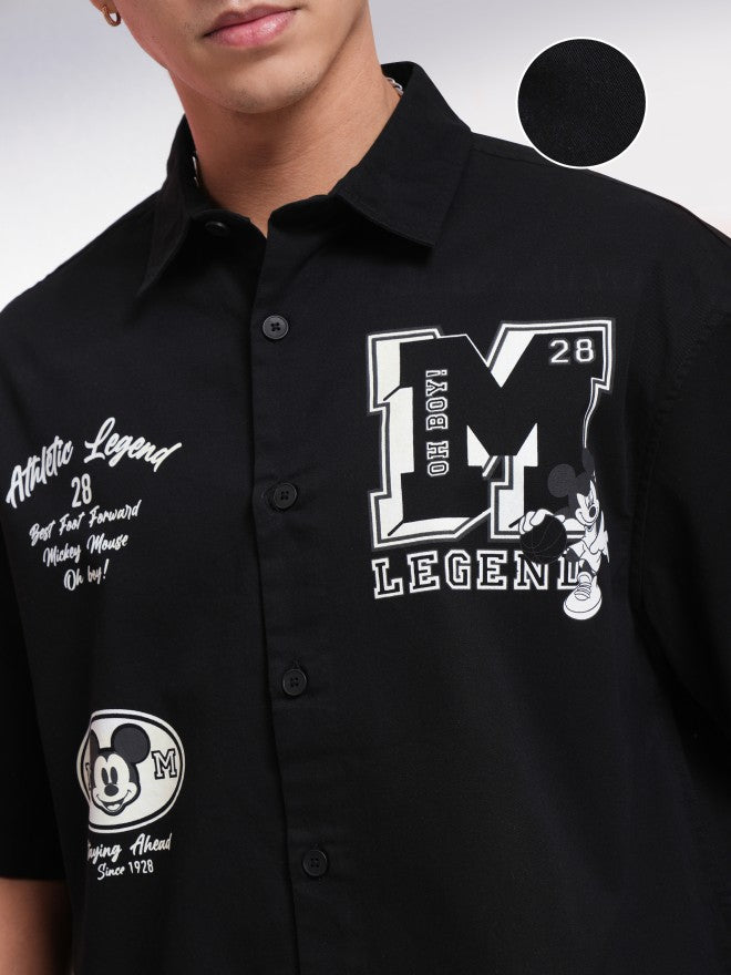 Disney By Highlander Men Black Mickey Mouse Printed Oversized Fit Casual Shirt - Black - Image 5