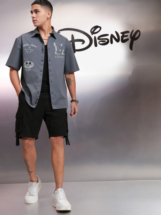 Disney By Highlander Men Grey Mickey Mouse Printed Oversized Fit Casual Shirt - Grey - Image 2