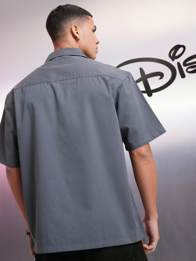 Disney By Highlander Men Grey Mickey Mouse Printed Oversized Fit Casual Shirt - Grey - Image 3