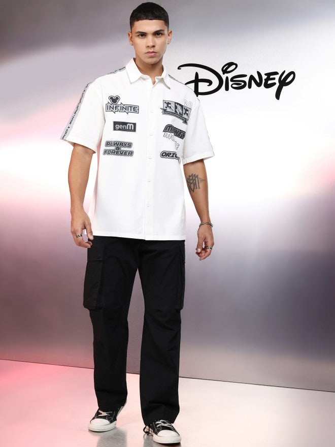 Disney By Highlander Men White Mickey Mouse Printed Oversized Fit Casual Shirt - White - Image 2