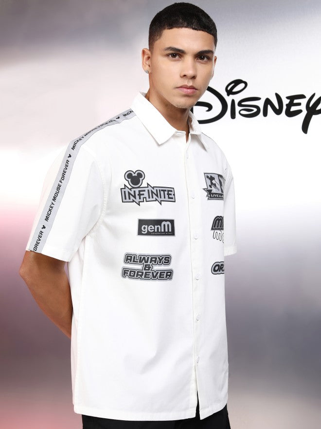 Disney By Highlander Men White Mickey Mouse Printed Oversized Fit Casual Shirt - White - Image 6
