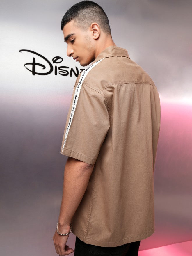 Disney By Highlander Men Khaki Mickey Mouse Printed Oversized Fit Casual Shirt - Khaki - Image 3
