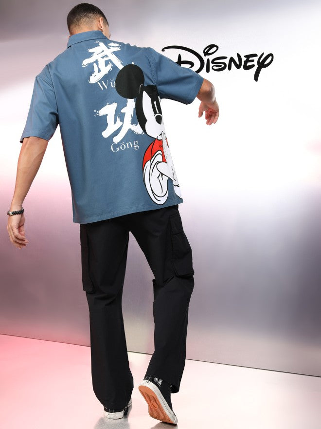 Disney By Highlander Men Blue Mickey Mouse Printed Oversized Fit Casual Shirt - Blue - Image 2