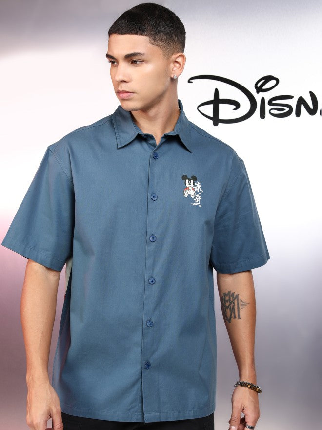 Disney By Highlander Men Blue Mickey Mouse Printed Oversized Fit Casual Shirt - Blue - Image 3