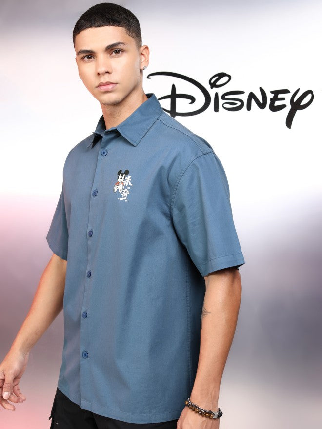 Disney By Highlander Men Blue Mickey Mouse Printed Oversized Fit Casual Shirt - Blue - Image 4