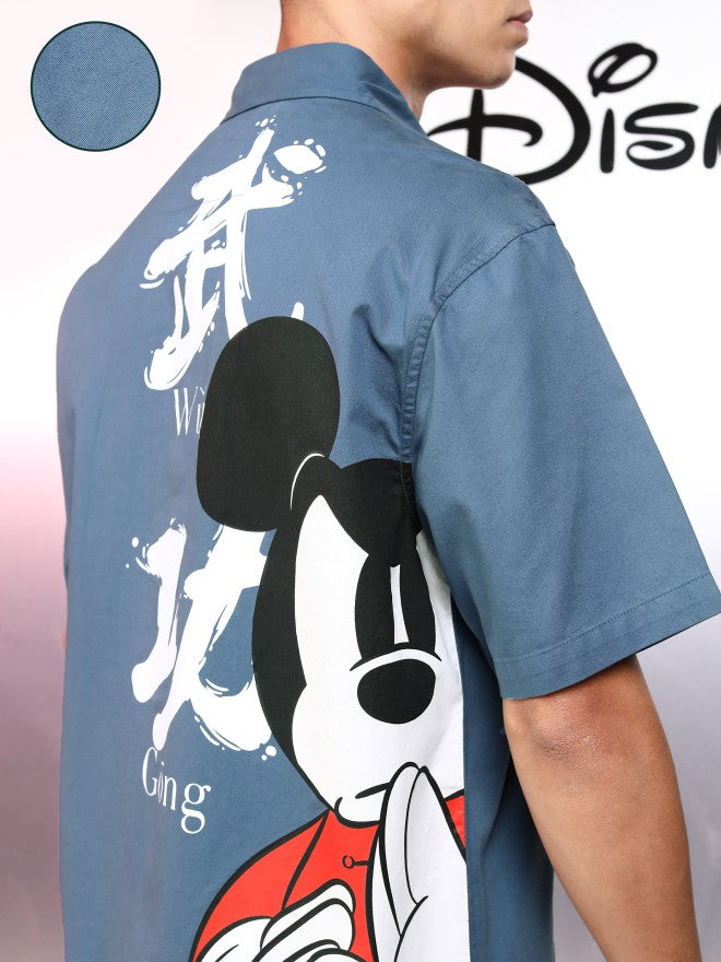 Disney By Highlander Men Blue Mickey Mouse Printed Oversized Fit Casual Shirt - Blue - Image 5