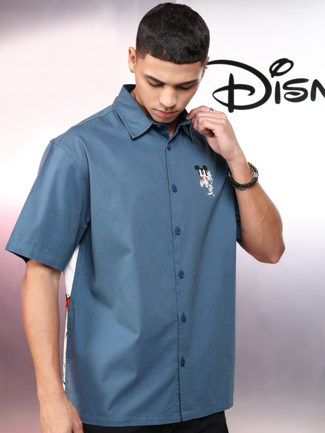 Disney By Highlander Men Blue Mickey Mouse Printed Oversized Fit Casual Shirt - Blue - Image 6