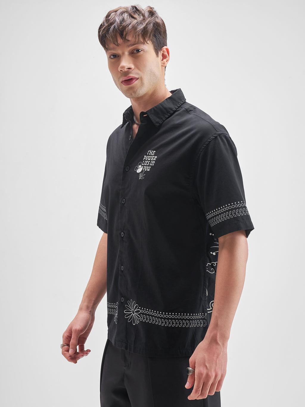 Disney By Highlander Men Black Mickey Mouse Printed Oversized Fit Casual Shirt - Black - Image 4
