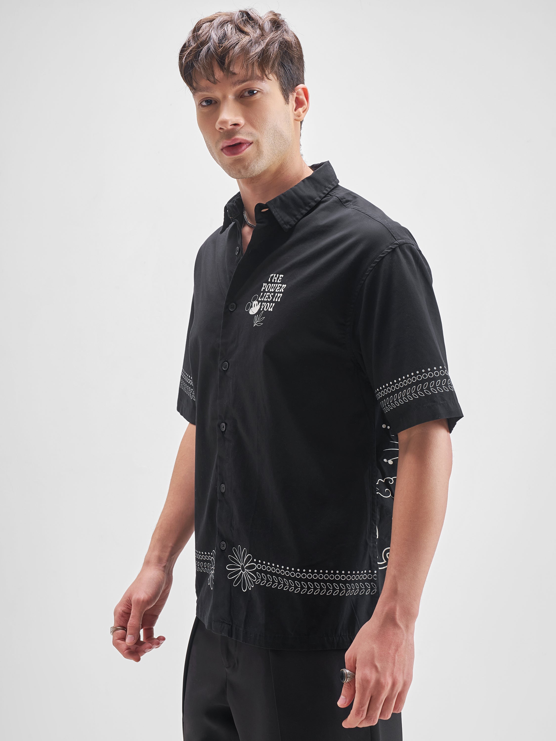 Disney By Highlander Men Black Mickey Mouse Printed Oversized Fit Casual Shirt - Black - Image 4