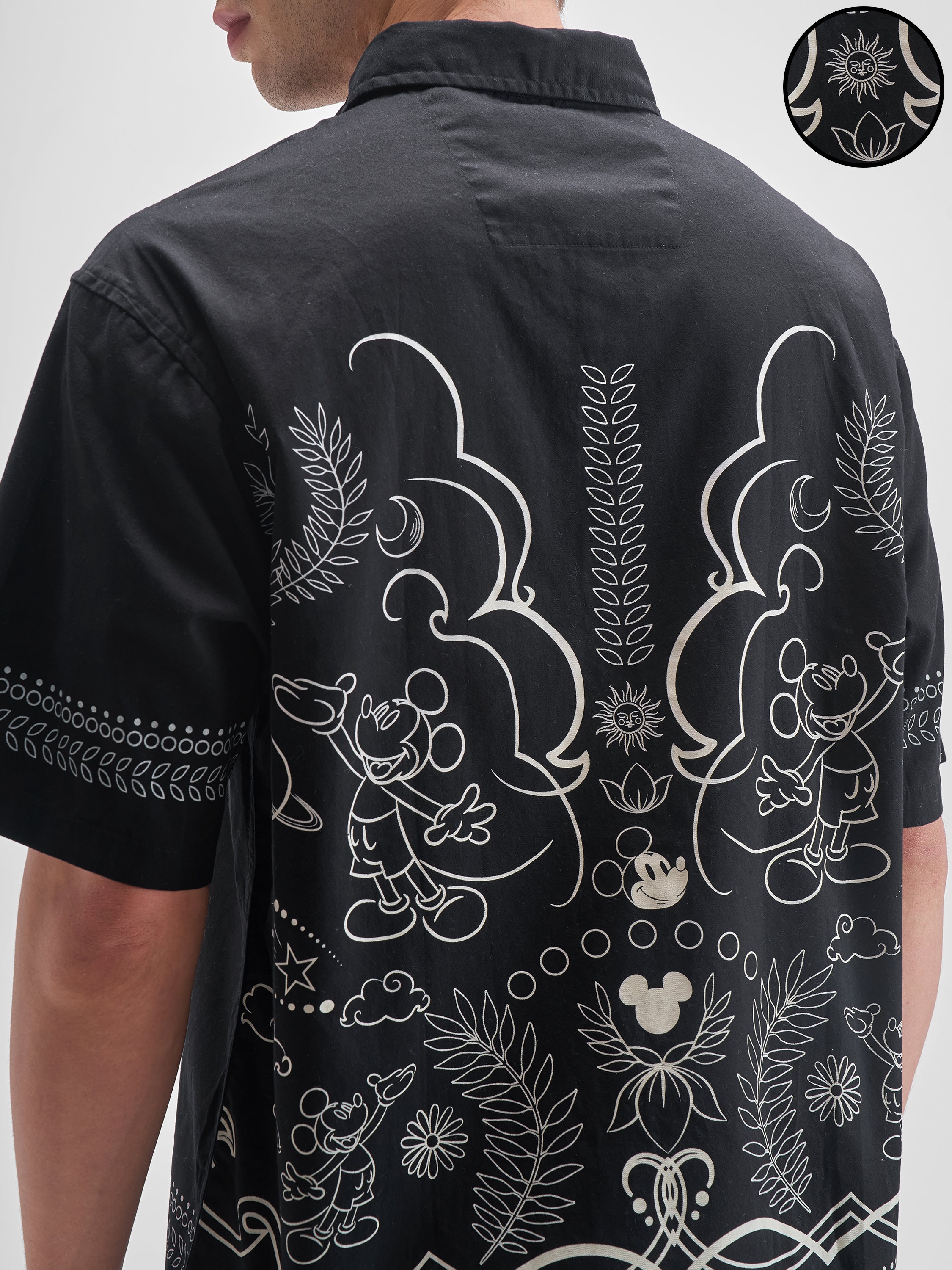 Disney By Highlander Men Black Mickey Mouse Printed Oversized Fit Casual Shirt - Black - Image 5