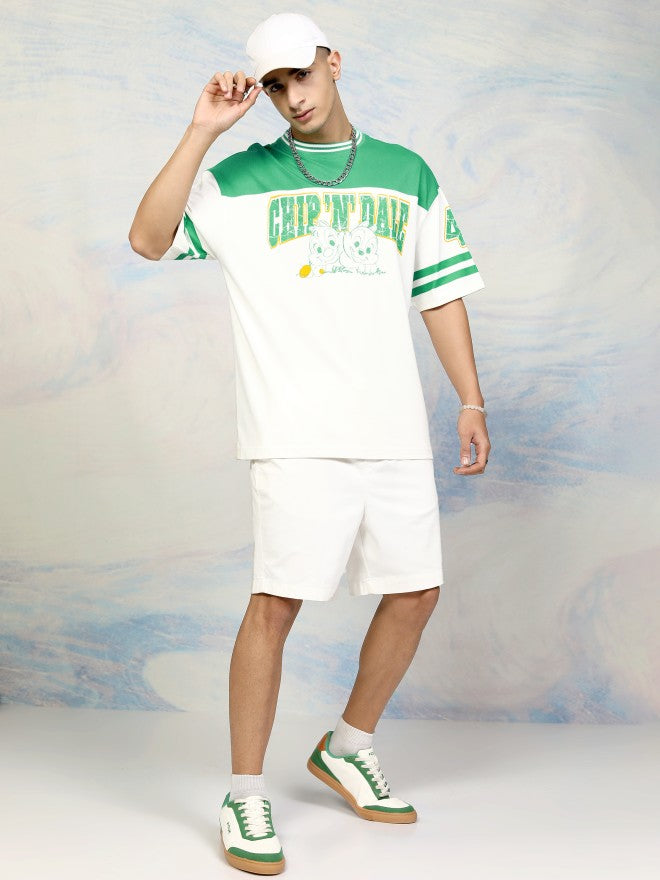Disney By Highlander Men Green Chip And Dale Printed Round Neck Oversized Fit T-Shirt - Green - Image 2