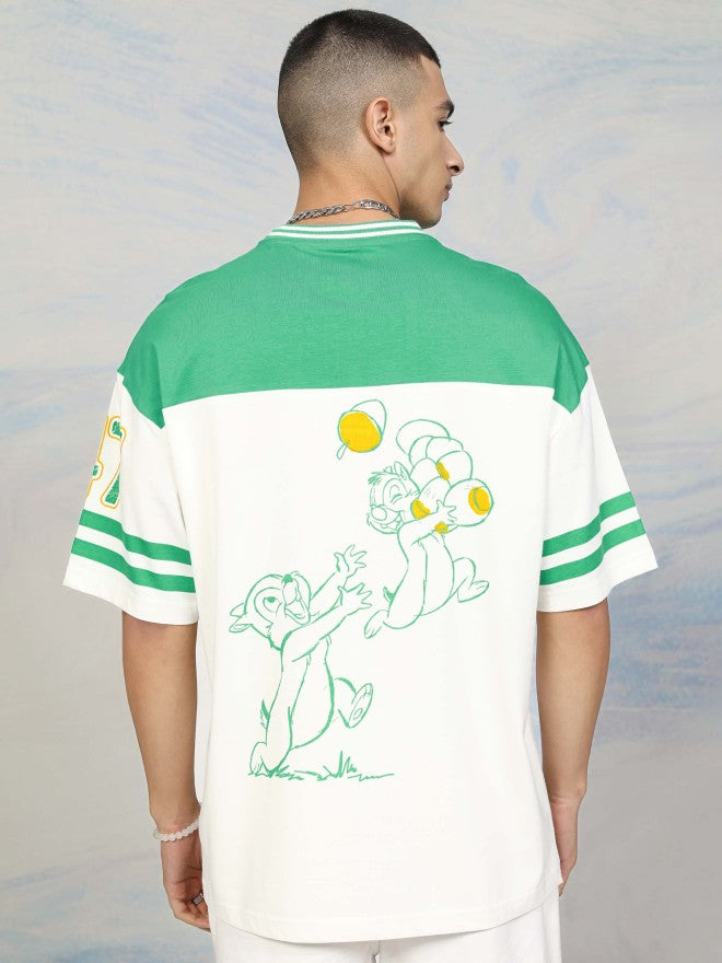 Disney By Highlander Men Green Chip And Dale Printed Round Neck Oversized Fit T-Shirt - Green - Image 3