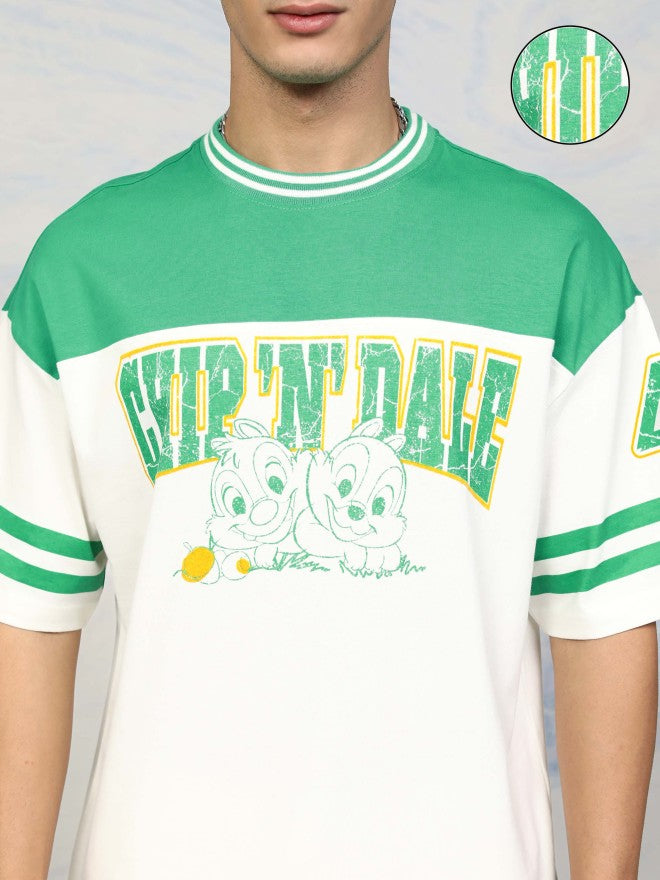 Disney By Highlander Men Green Chip And Dale Printed Round Neck Oversized Fit T-Shirt - Green - Image 5