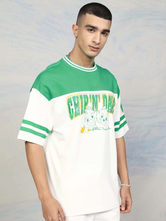 Disney By Highlander Men Green Chip And Dale Printed Round Neck Oversized Fit T-Shirt - Green - Image 6