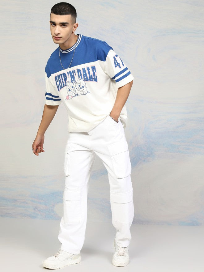 Disney By Highlander Men Blue Chip And Dale Printed Round Neck Oversized Fit T-Shirt - Blue - Image 2