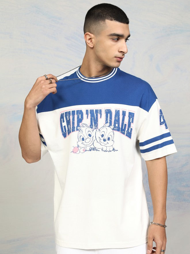 Disney By Highlander Men Blue Chip And Dale Printed Round Neck Oversized Fit T-Shirt - Blue - Image 4