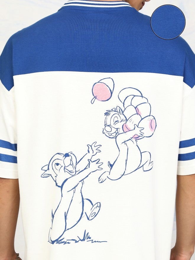 Disney By Highlander Men Blue Chip And Dale Printed Round Neck Oversized Fit T-Shirt - Blue - Image 5