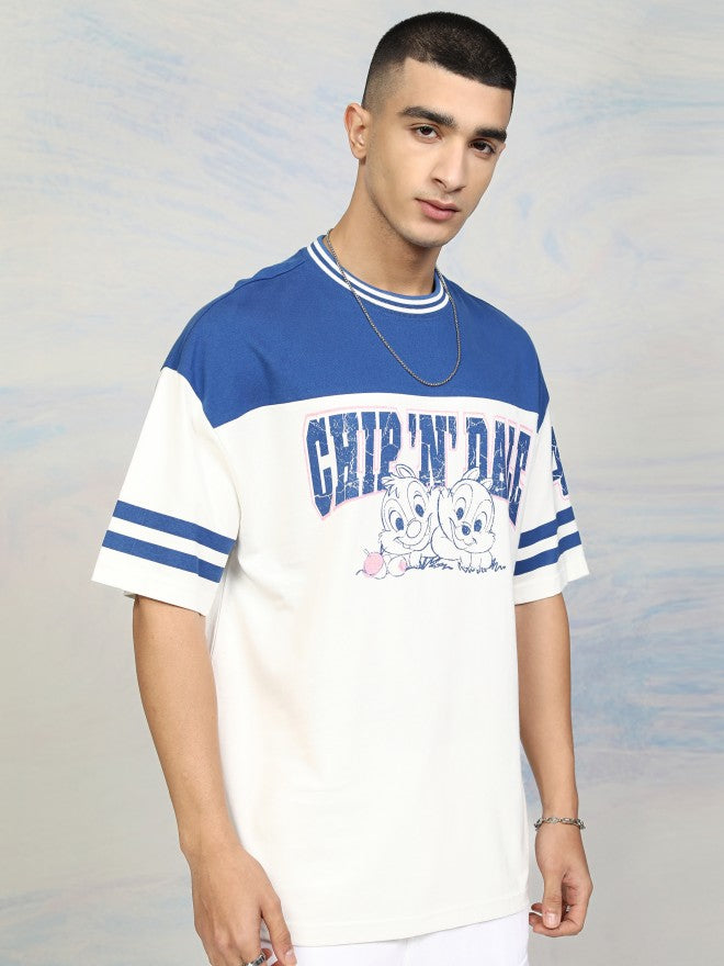 Disney By Highlander Men Blue Chip And Dale Printed Round Neck Oversized Fit T-Shirt - Blue - Image 6