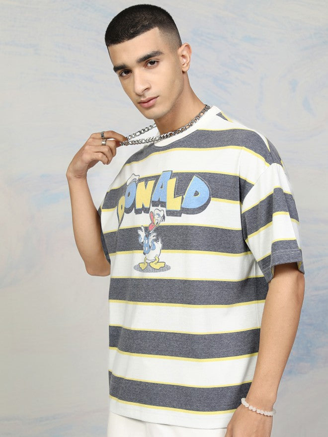 Disney By Highlander Men Off White Donald Duck Printed Round Neck Oversized Fit T-Shirt - Off White - Image 4