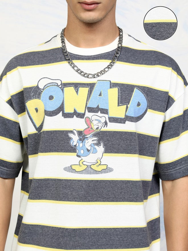 Disney By Highlander Men Off White Donald Duck Printed Round Neck Oversized Fit T-Shirt - Off White - Image 5