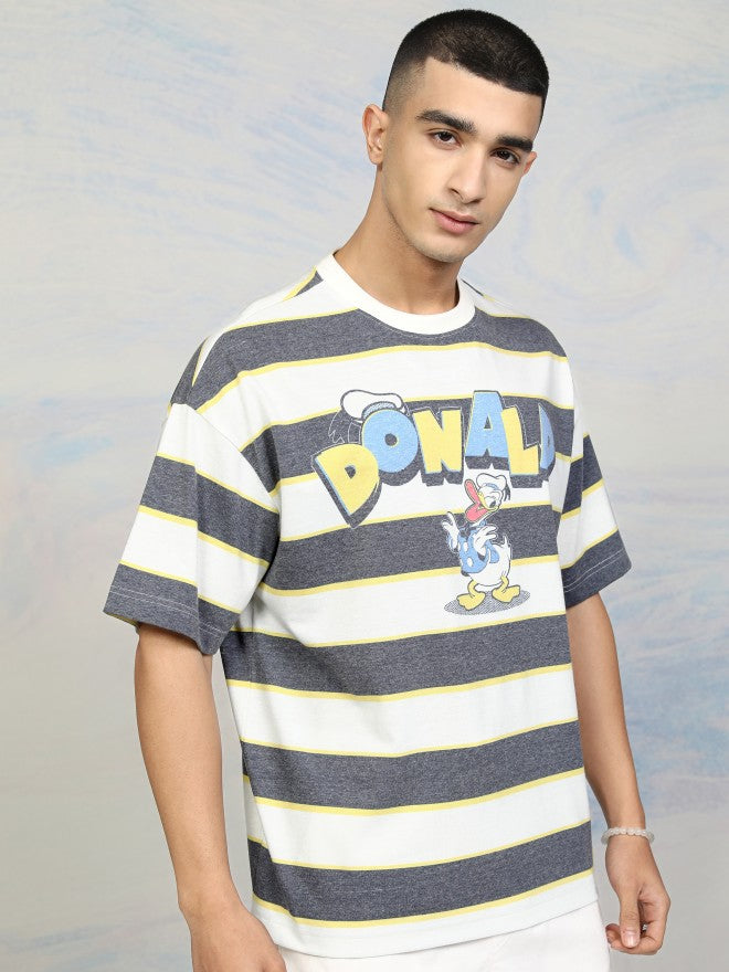 Disney By Highlander Men Off White Donald Duck Printed Round Neck Oversized Fit T-Shirt - Off White - Image 6