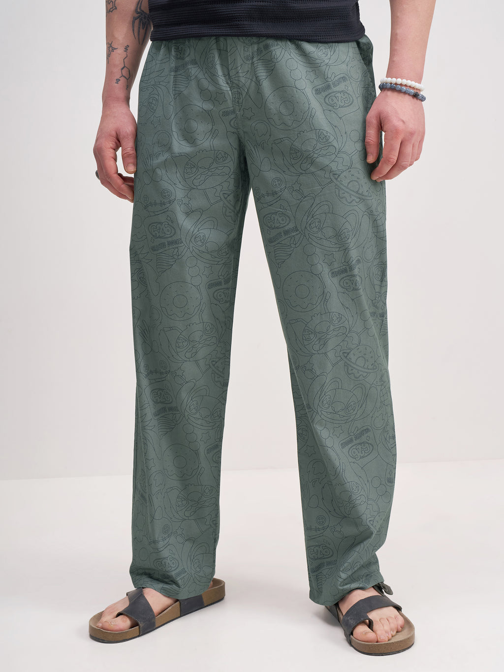 Disney By Highlander Men Olive Stitch Printed Lounge Pant - Olive - Image 1