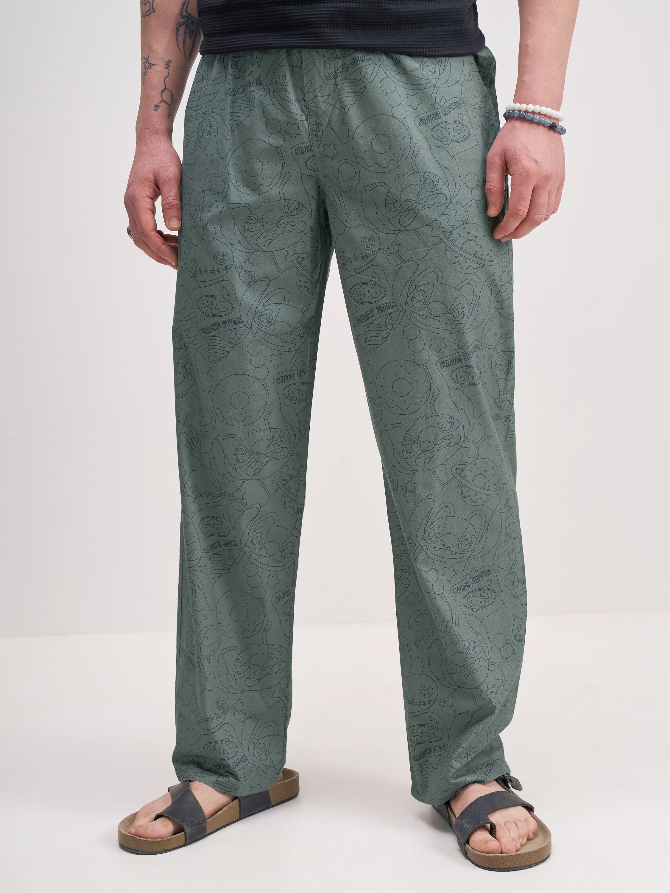 Disney By Highlander Men Olive Stitch Printed Lounge Pant - Olive - Image 1