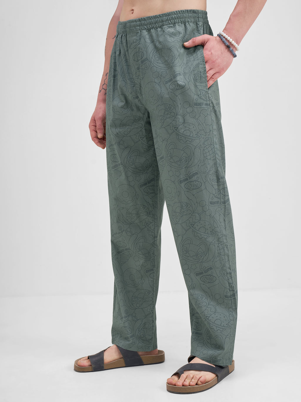 Disney By Highlander Men Olive Stitch Printed Lounge Pant - Olive - Image 4