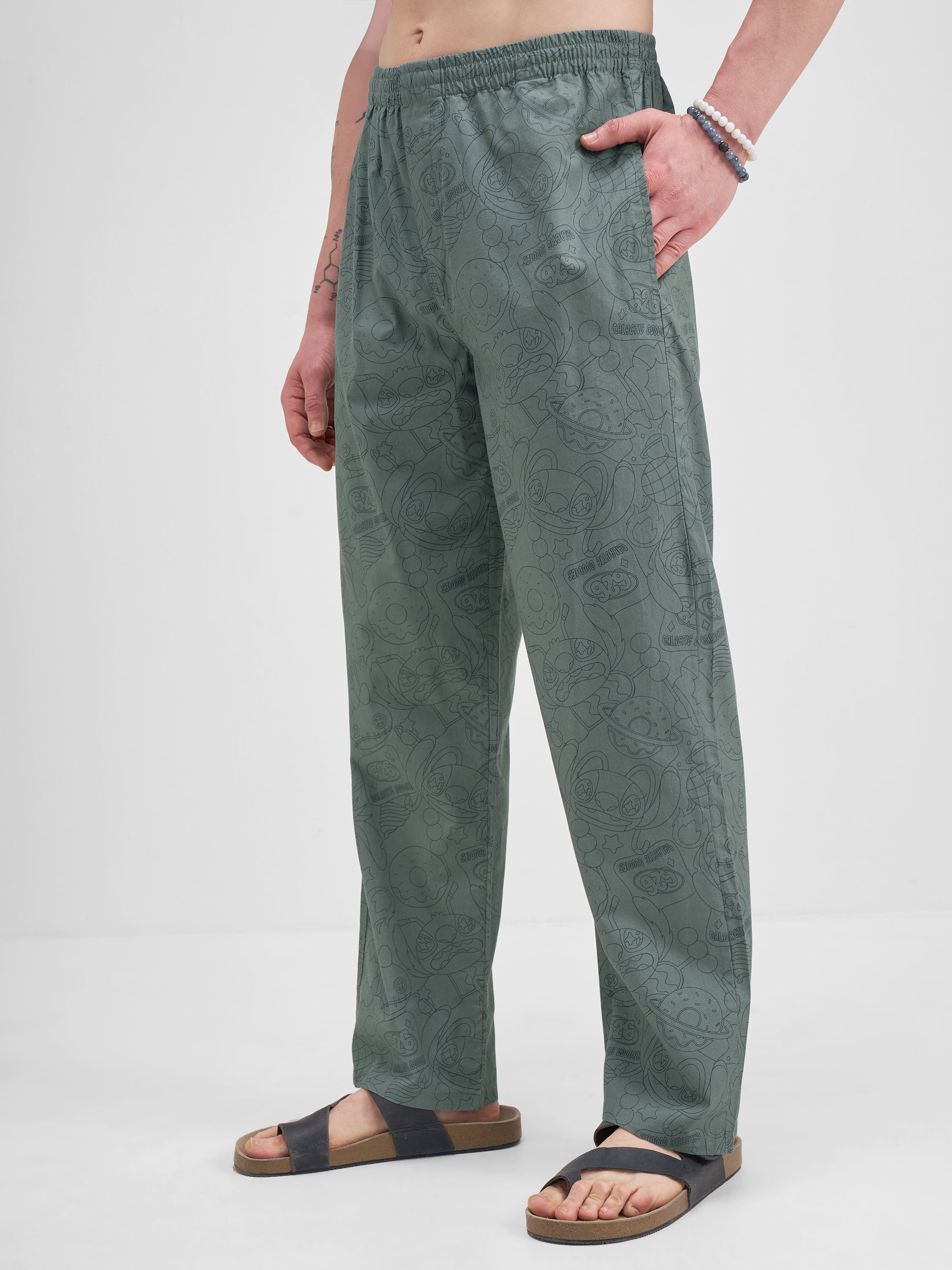Disney By Highlander Men Olive Stitch Printed Lounge Pant - Olive - Image 4