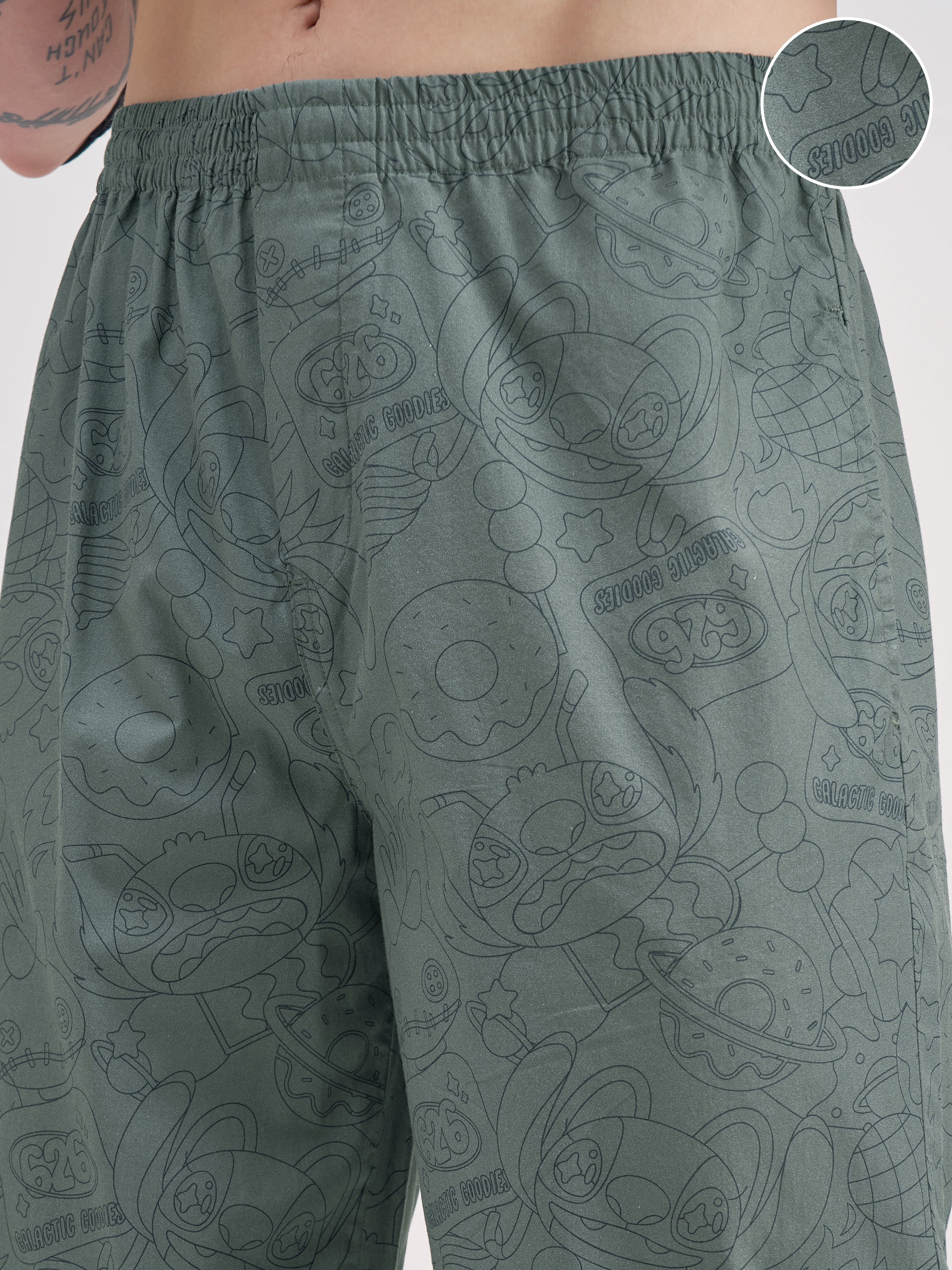 Disney By Highlander Men Olive Stitch Printed Lounge Pant - Olive - Image 5